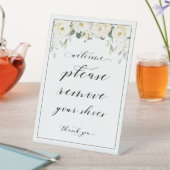 ようこそ靴を取り除いて白い牡丹のサイン 台座サイン (インサイチュ)