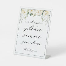 ようこそ靴を取り除いて白い牡丹のサイン