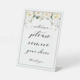 ようこそ靴を取り除いて白い牡丹のサイン 台座サイン