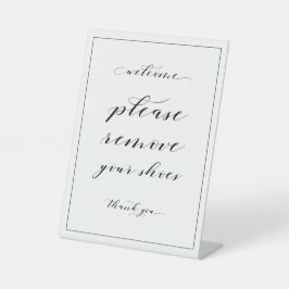 ようこそ靴を取り除きなさいウッドランドサイン 台座サイン