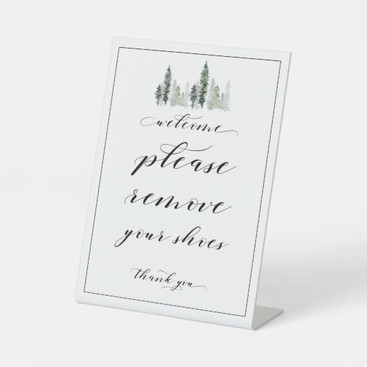 ようこそ靴を取り除きなさいウッドランドサイン 台座サイン (正面)