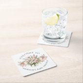 ようこそ魔法の妖精フローラベビーガールシャワー スクエアペーパーコースター (インサイチュ)