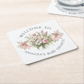 ようこそ魔法の妖精フローラベビーガールシャワー スクエアペーパーコースター (アングル)