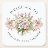 ようこそ魔法の妖精フローラベビーガールシャワー スクエアペーパーコースター (正面)