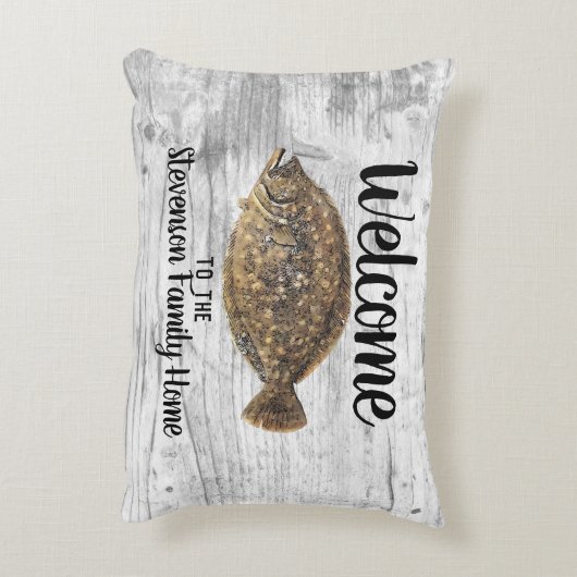 ようこそ魚釣りカレイファミリーネームフィ素朴ッシュ アクセントクッション (裏面(縦))