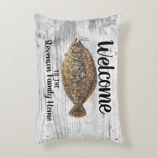 ようこそ魚釣りカレイファミリーネームフィ素朴ッシュ アクセントクッション (正面(垂直))