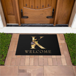 ようこそ黒と金ゴールド秋モノグラムLのDoormat ドアマット
