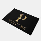 ようこそ黒と金ゴールド秋モノグラムPのDoormat ドアマット (アングル)