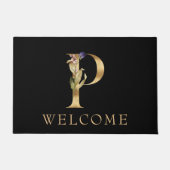 ようこそ黒と金ゴールド秋モノグラムPのDoormat ドアマット (正面)