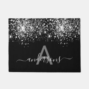 ようこそ黒銀グリッターダストファミリーモノグラム ドアマット