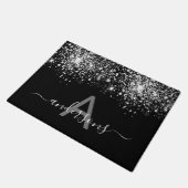 ようこそ黒銀グリッターダストファミリーモノグラム ドアマット (アングル)