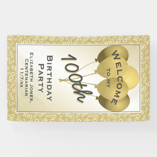 ようこそ100番クール目の数字のパターン-金ゴールド/白 横断幕 (横)