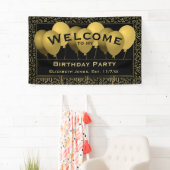 ようこそ100番目の誕生日番号パターン |ブラック/金ゴールド 横断幕 (インサイチュ)