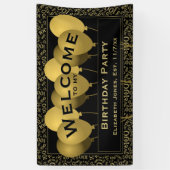 ようこそ100番目の誕生日番号パターン |ブラック/金ゴールド 横断幕 (縦)