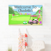 ようこそ2回目の誕生日水玉模様ピンクゴガーリールフ 横断幕 (インサイチュ)