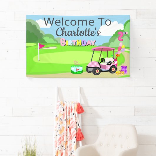 ようこそ2回目の誕生日水玉模様ピンクゴガーリールフ 横断幕 (インサイチュ)