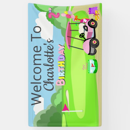 ようこそ2回目の誕生日水玉模様ピンクゴガーリールフ 横断幕 (縦)