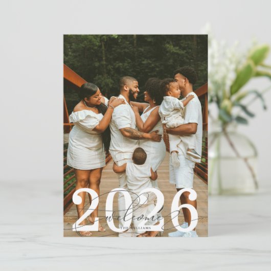 ようこそ2026タイポグラフィフォトホリデーカード シーズンカード (スタンド正面)