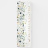 ようこそ21stパーティー名ホワイト花模様離れ 横断幕 (縦)