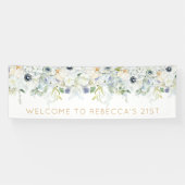 ようこそ21stパーティー名ホワイト花模様離れ 横断幕 (横)