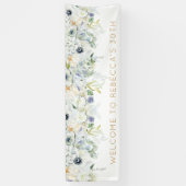 ようこそ30th誕生日パーティー名の花模様葉 横断幕 (縦)