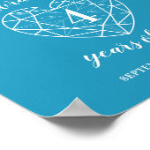 ようこそ4周年記念ハートパーソナライズされた青 ポスター (角)