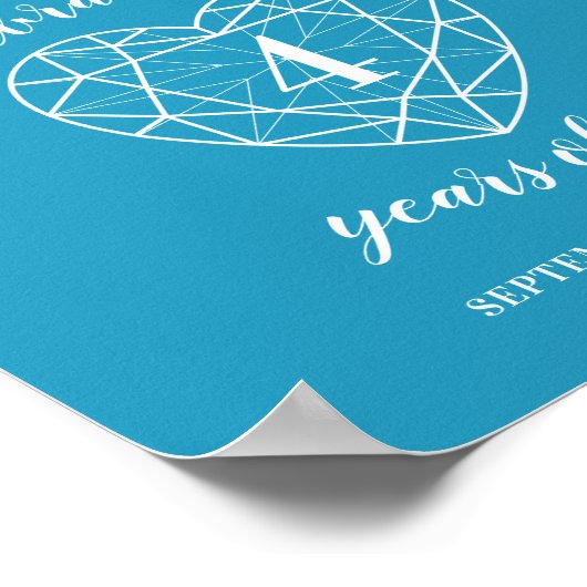 ようこそ4周年記念ハートパーソナライズされた青 ポスター (角)