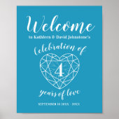 ようこそ4周年記念ハートパーソナライズされた青 ポスター (正面)