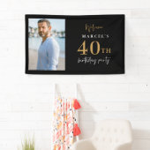 ようこそ40歳の誕生日パーティー写真黒と金ゴールド 横断幕 (インサイチュ)