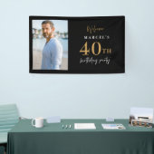 ようこそ40歳の誕生日パーティー写真黒と金ゴールド 横断幕 (トレードショー)