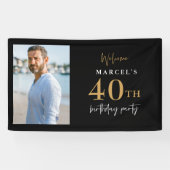 ようこそ40歳の誕生日パーティー写真黒と金ゴールド 横断幕 (横)