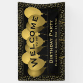 ようこそ45番目の誕生日番号パターン |ブラック/金ゴールド 横断幕 (縦)