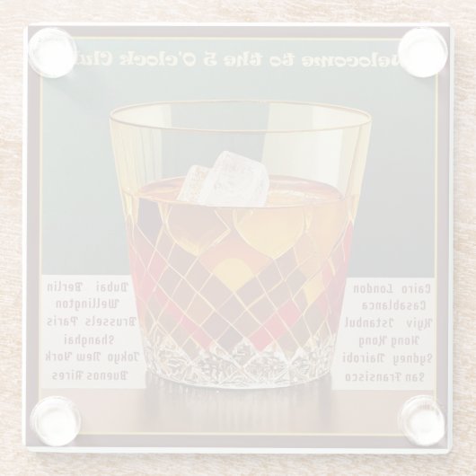 ようこそ5オクロッククラブミッドセンチュリーデザイン ガラスコースター (裏面)