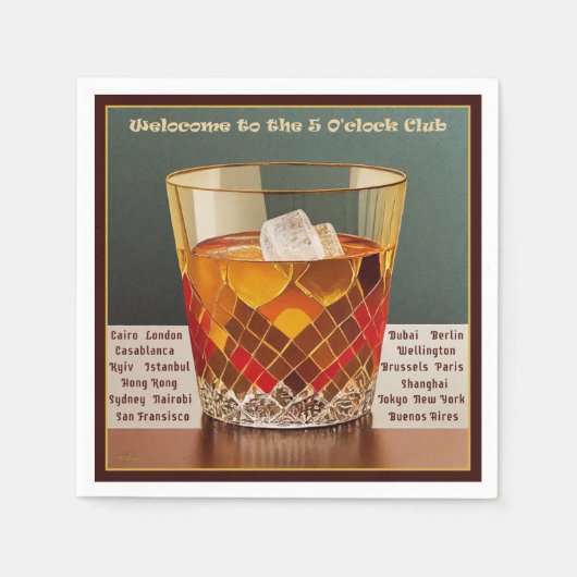 ようこそ5オクロッククラブミッドセンチュリーデザイン スタンダードカクテルナプキン (正面)