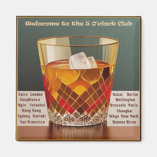 ようこそ5オクロッククラブミッドセンチュリーデザイン マグネット (正面)