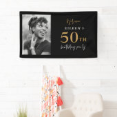 ようこそ50歳の誕生日パーティーの写真(黒と金ゴールド) 横断幕 (インサイチュ)