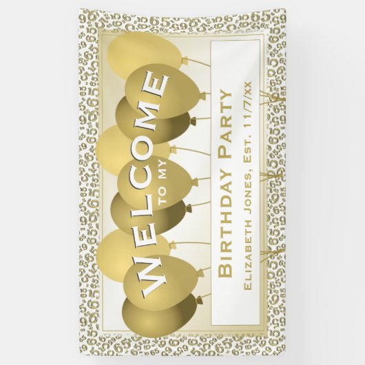 ようこそ65番目の誕生日番号パターン |金ゴールド/白 横断幕 (縦)