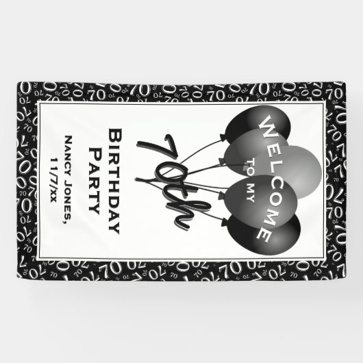 ようこそ70番目のパーティーの黒/白の数字のパターン 横断幕 (横)