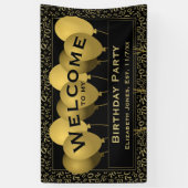 ようこそ70番目の誕生日番号パターン |ブラック/金ゴールド 横断幕 (縦)