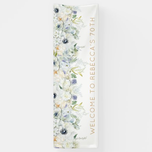 ようこそ70th誕生日パーティーの名前のフローラ離れ 横断幕 (縦)
