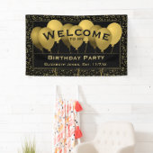 ようこそ75番目の誕生日番号パターン |ブラック/金ゴールド 横断幕 (インサイチュ)