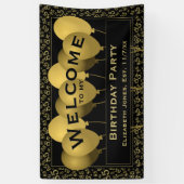 ようこそ85番目の誕生日番号パターン |ブラック/金ゴールド 横断幕 (縦)