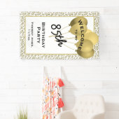 ようこそ85th誕生日ナンバパッテン金ゴールドと白 横断幕 (インサイチュ)