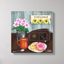 ようこそ、ひまわり、ドーナツ、コーヒー