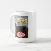 ようこそ、ひまわり、ドーナツ、コーヒー コーヒーマグカップ (正面左)