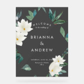 「ようこそ」エレガントフローラ結婚の発泡板 アクリルサイン (正面)