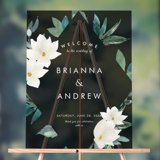 「ようこそ」エレガントフローラ結婚の発泡板 アクリルサイン (ニュートラル)