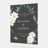 「ようこそ」エレガントフローラ結婚の発泡板 アクリルサイン (傾斜)