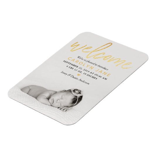 「ようこそ」ゴールドフォイル写真誕生のお知らせ マグネット (左側)