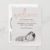 「ようこそ」バラゴールドフォイル写真誕生のお知らせ 案内ポストカード (正面/裏面)